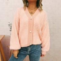 Leisure Commute V-neck Solid Color Coat Sweater