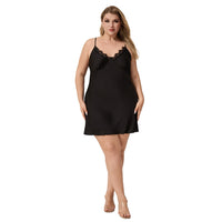 Plus-size Satin Chiffon Camisole Pajamas For Women Sexy Lace Nightdress With V-neck