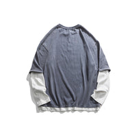Spring Campus Student Pullover Sweater Men's Japanese-style Loose False Two Pieces Patch Top Men