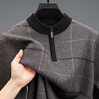 Mens Stylish Plaid Half-zip Knit Sweater