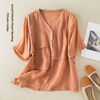 Artistic Retro Loose Slimming Cotton And Linen Top