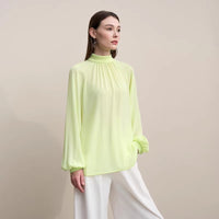 Womens Loose Half-Neck Raglan-Sleeve Chiffon Top