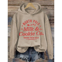 Womens Printed Hooded Long-Sleeve Pullover Sweatshirt