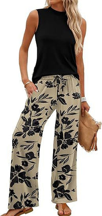 European And American-style Slim-fit Printed Casual Set