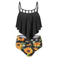 Ruffled Sunflower-print High-rise Bikini European