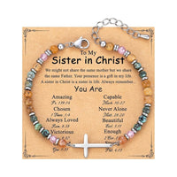 Beaded Stainless Steel Cross Womens Bracelet