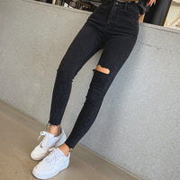 Sexy Stretch Frayed Jeans With Ripped Feet