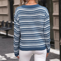 Women's Long-sleeved Round Neck Striped Sweater
