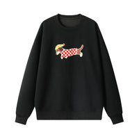 Korean Style Fluffy Dachshund Towel Embroidery Pullovers New