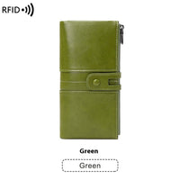 Oil Wax Leather Double Zipper Long European And American New Retro Anti-theft Swiping Women's Wallet