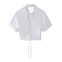 Preppy Style Fashion Sweet Short Back Lace-up Shirt