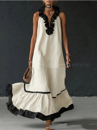 Summer New Elegant Ruffled Contrast-Color Tank Maxi Dress