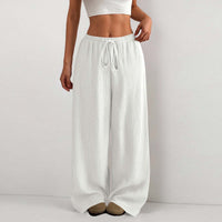 Women's Solid Color Loose Wrinkle Waist Drawstring Wide Leg Casual Trousers