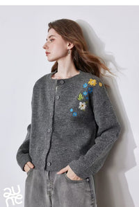 New Retro Flower Embroidered Cardigan Sweater Casual Coat For Women