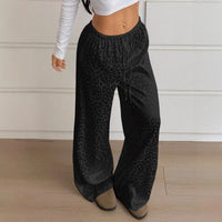 Drawstring Leopard Print Mop Wide Leg Pants