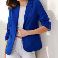 Three-quarter-sleeve Pleated Slim-fit Womens Office Blazer