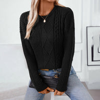 Loose Pullover Retro Solid Color Sweater For Women