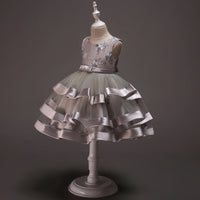 Girls Multi-Layer Puff Sleeveless Embroidered Show Dress Skirt