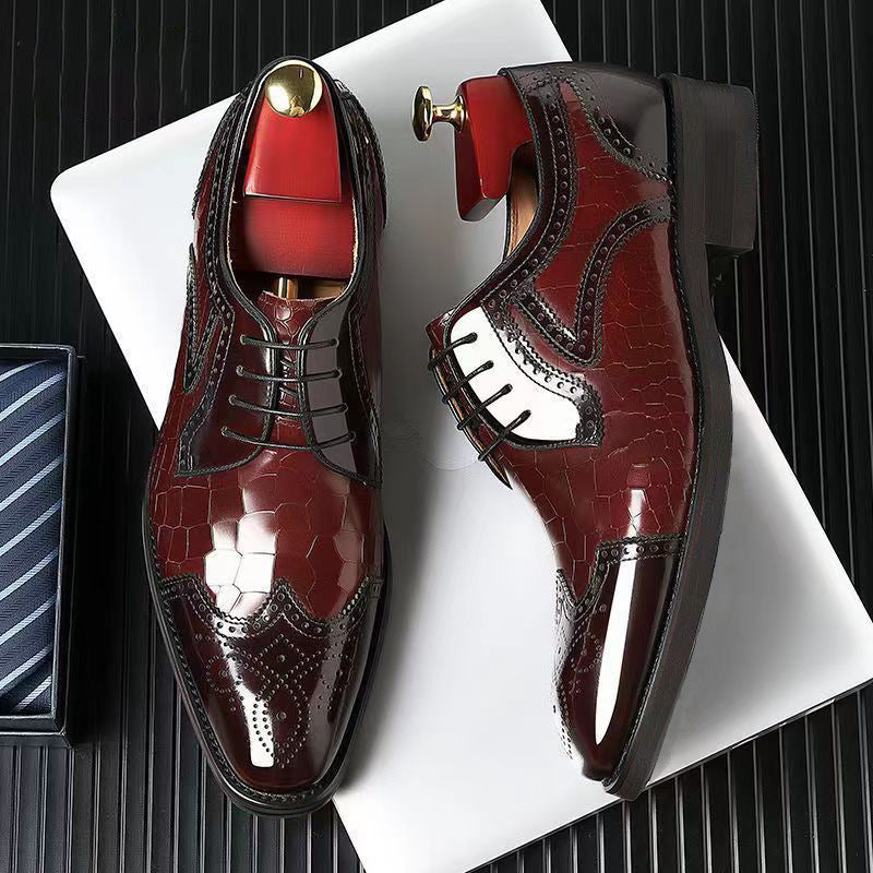 Brogue Embossed Oxford Shoes Men's Leather Shoes Three-dimensional Square Toe Japanese Style