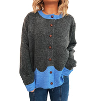 Color Effect Collar Single-breasted Casual Loose Knitted Cardigan Casual Sweater