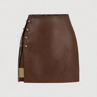 Womens Solid-Color Faux Leather Mini Skirt With Metal Buttons