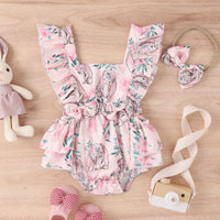 Baby Summer Romper Children's Clothing Floral Lotus Leaf Flounced Sleeve Printed Skirt
