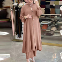 Womens Ice Silk Wrinkle-Effect Loose Solid-Colored Split Collar Shirt And Pants Set