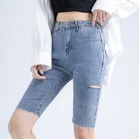Simple Temperament Trendy With Denim Five-point Pants Women's Tight-fitting