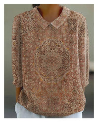 Loose Printed Crew Neck Casual Plus Size Women's Shirt