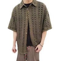 Retro Hollow-out Knitted Short Sleeve Men's Summer