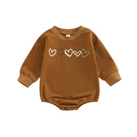 Children's Love Embroidered One-piece Long Sleeve Romper