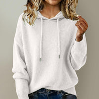 Womens Fashion Solid-color Loose Soft Hoodie With Drawstring