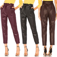 Stylish Faux Leather Pencil Pants Women's High Waist