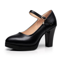 Women's Casual Round Head Chunky Heel Buckle High Heels