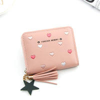 Embroidered Love Korean Women's Wallet Short Clutch Little Girl Coin Purse Women's Zipper Bag Card Holder Card Case