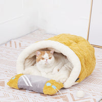 Artic Velvet Cat Nest Cave Bed With Pillow And Separate Sleeping Pad