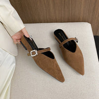 Women's Suede Pointed Toe Buckle Mule Slides