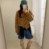 Mixed Color Stripe Long Sleeve Women's Sweater Jacket