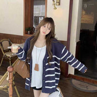 Striped Knitted Cardigan Women's European And American Loose