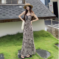Retro Printed Lace Patchwork Slip Dress For Women