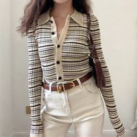 Single-breasted Sweater Contrast Color Striped Dinified Sweater Cardigan