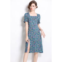 Women's Floral-print Split Slim-fit Dress