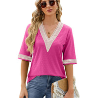 Womens Loose Top With Golden Lace Panels And Three-Quarter Sleeves
