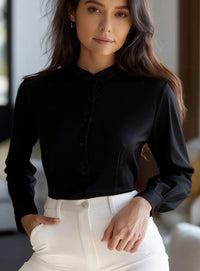 Autumn Solid Color Temperament Commuter Stand Collar Button Long Sleeve Shirt