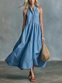Casual Loose Linen Button-Down Vest Dress