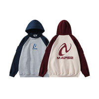 Stitching Contrast Color Raglan Letter Hooded Sweater Men