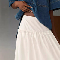 Womens Cotton Pocketed Skirt High-Waisted Elasticated Back Long Dress