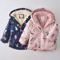 Winter New Cartoon Printed Windproof Girl Velvet Cotton Clothes