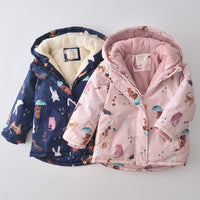 Winter New Cartoon Printed Windproof Girl Velvet Cotton Clothes