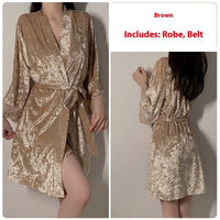 Women's Velvet Pajamas Suspenders Nightdress Outerwear Gown Suit